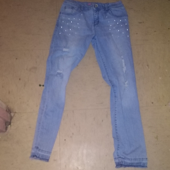 Blue ripped jeans with pearl detail - Picture 1 of 3